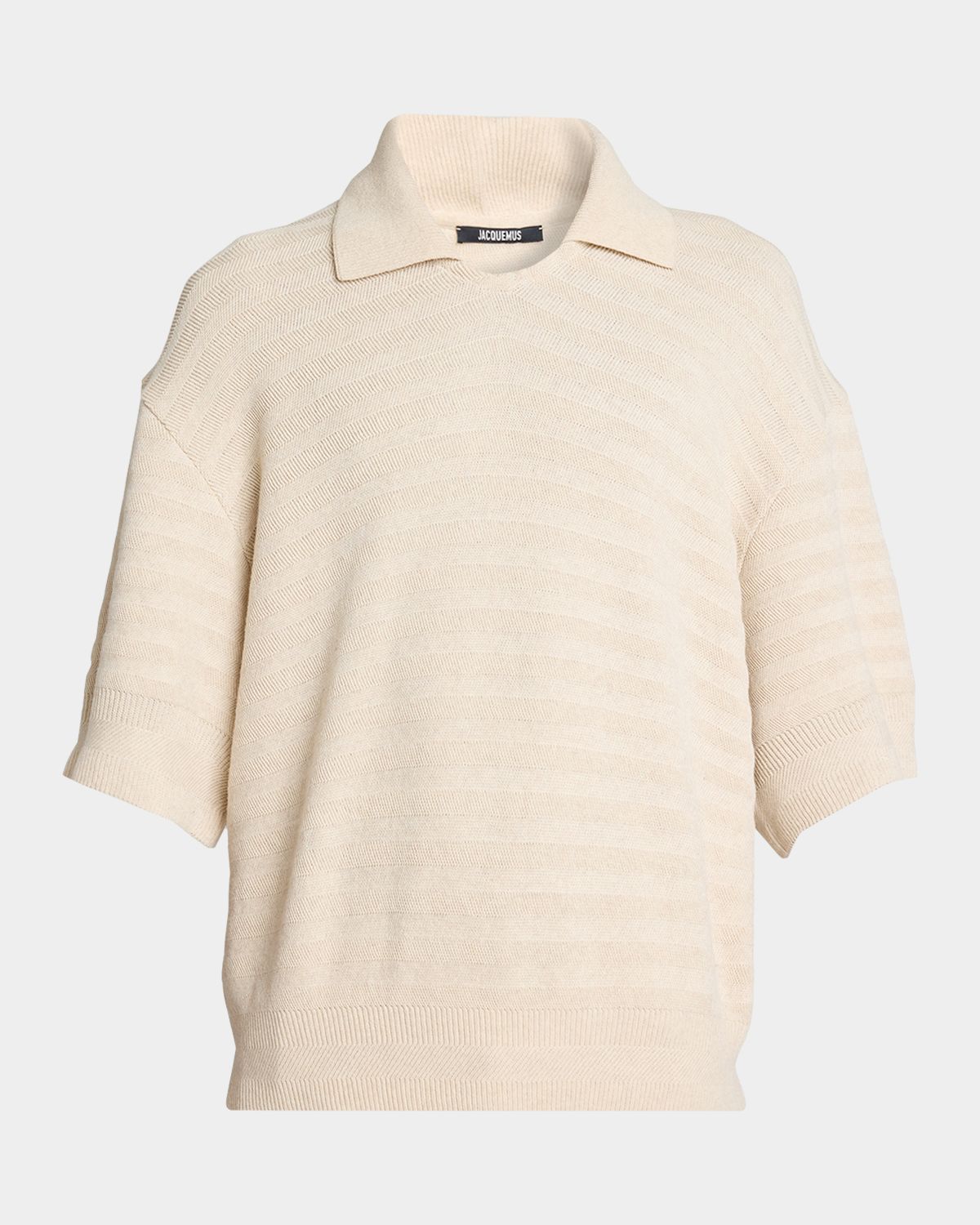 Jacquemus Men 's Cotton and Silk Herringbone Knit Polo Sweater