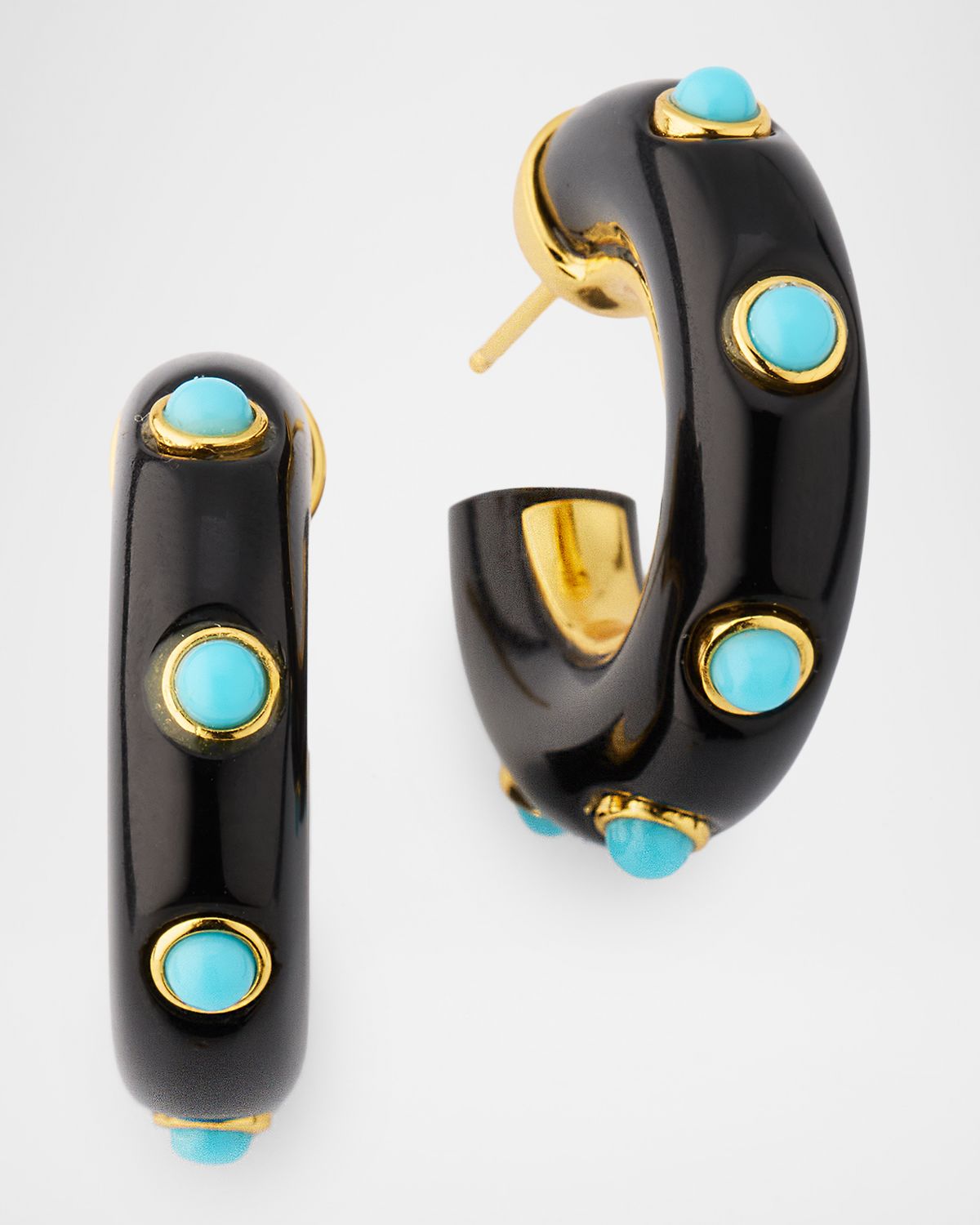 NEST Jewelry Black Onyx Turquoise Studded Hoop Earrings