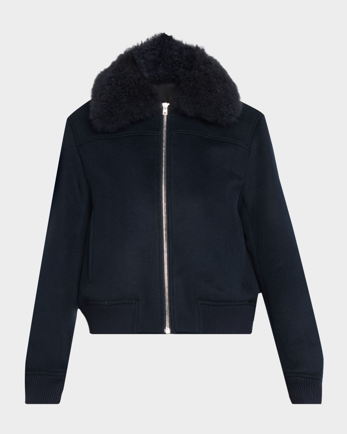 Yves Salomon Cashmere-Blend Bomber Jacket with Removable Shearling Collar