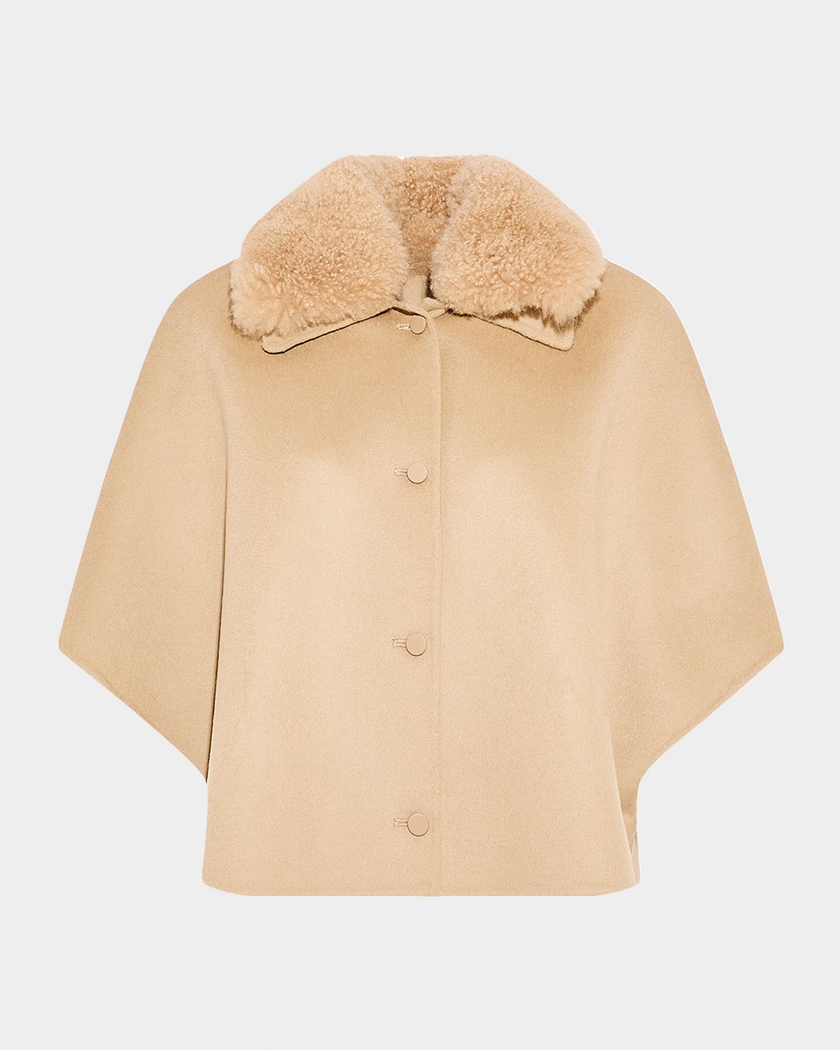 Yves Salomon Cashmere-Blend Cape with Removable Shearling Collar