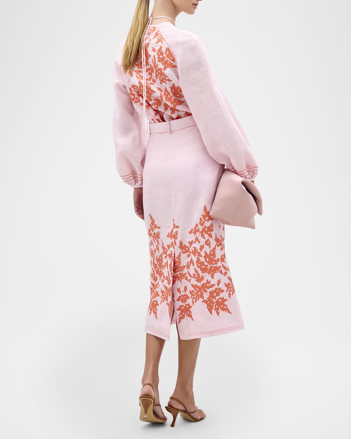 Silvia Tcherassi Molveno Embroidered Linen Balloon-Sleeve Blouse