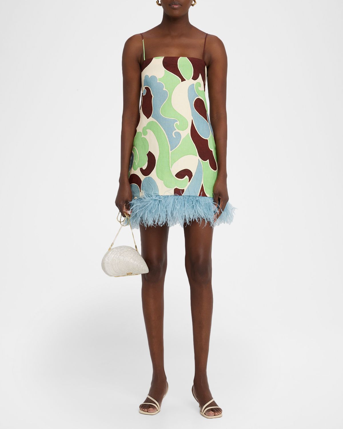 Cara Cara Valencia Printed Feather-Trim Mini Dress