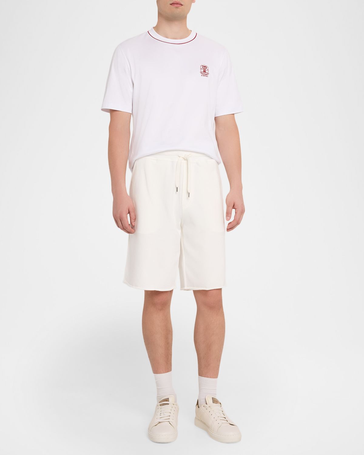 Brunello Cucinelli Men 's Cotton Logo Crewneck T-Shirt with Piping