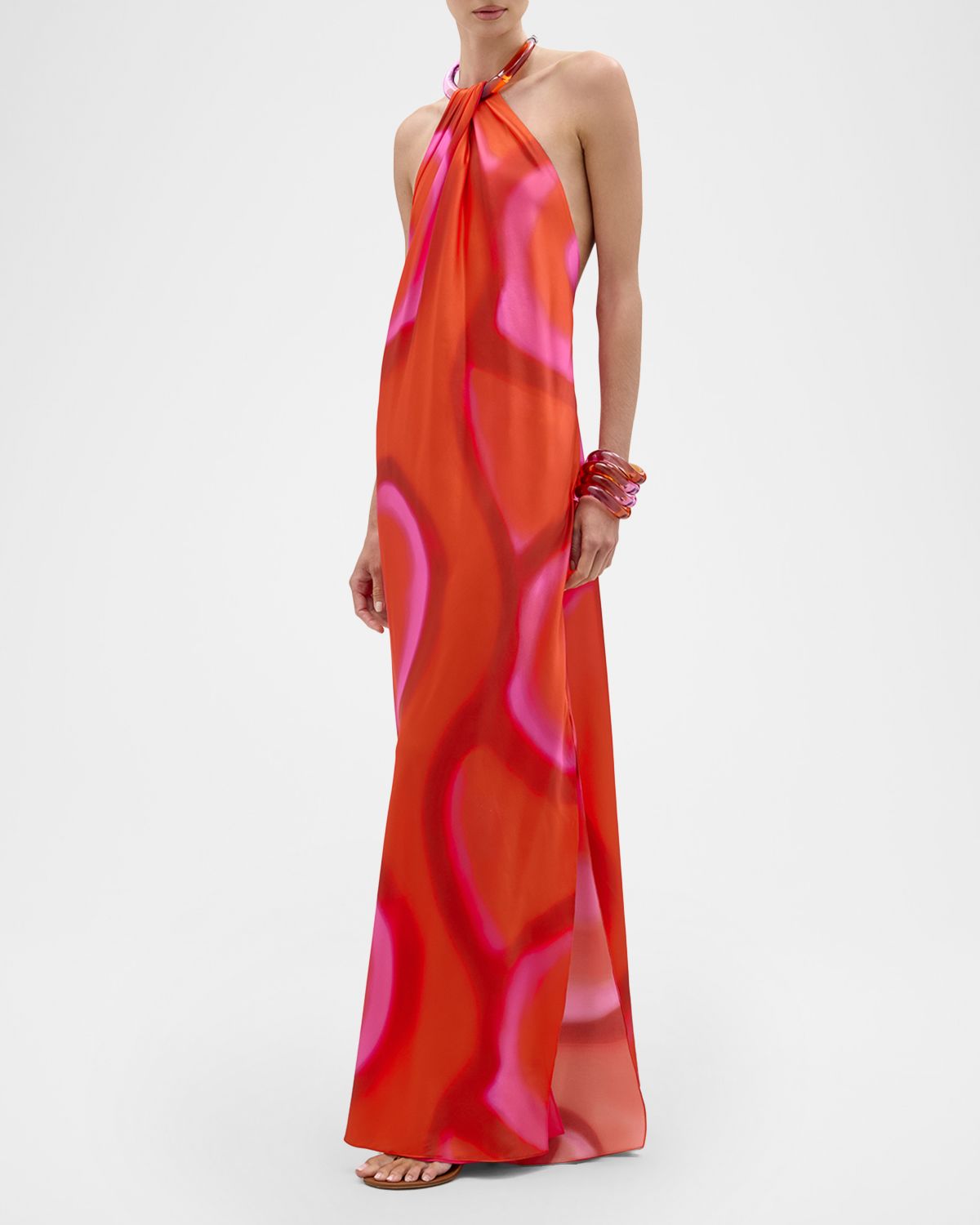 Silvia Tcherassi Jesse Abstract-Print Backless Halter Maxi Dress