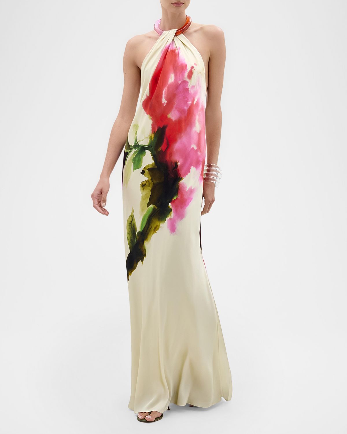 Silvia Tcherassi Jesse Watercolor-Print Backless Halter Dress