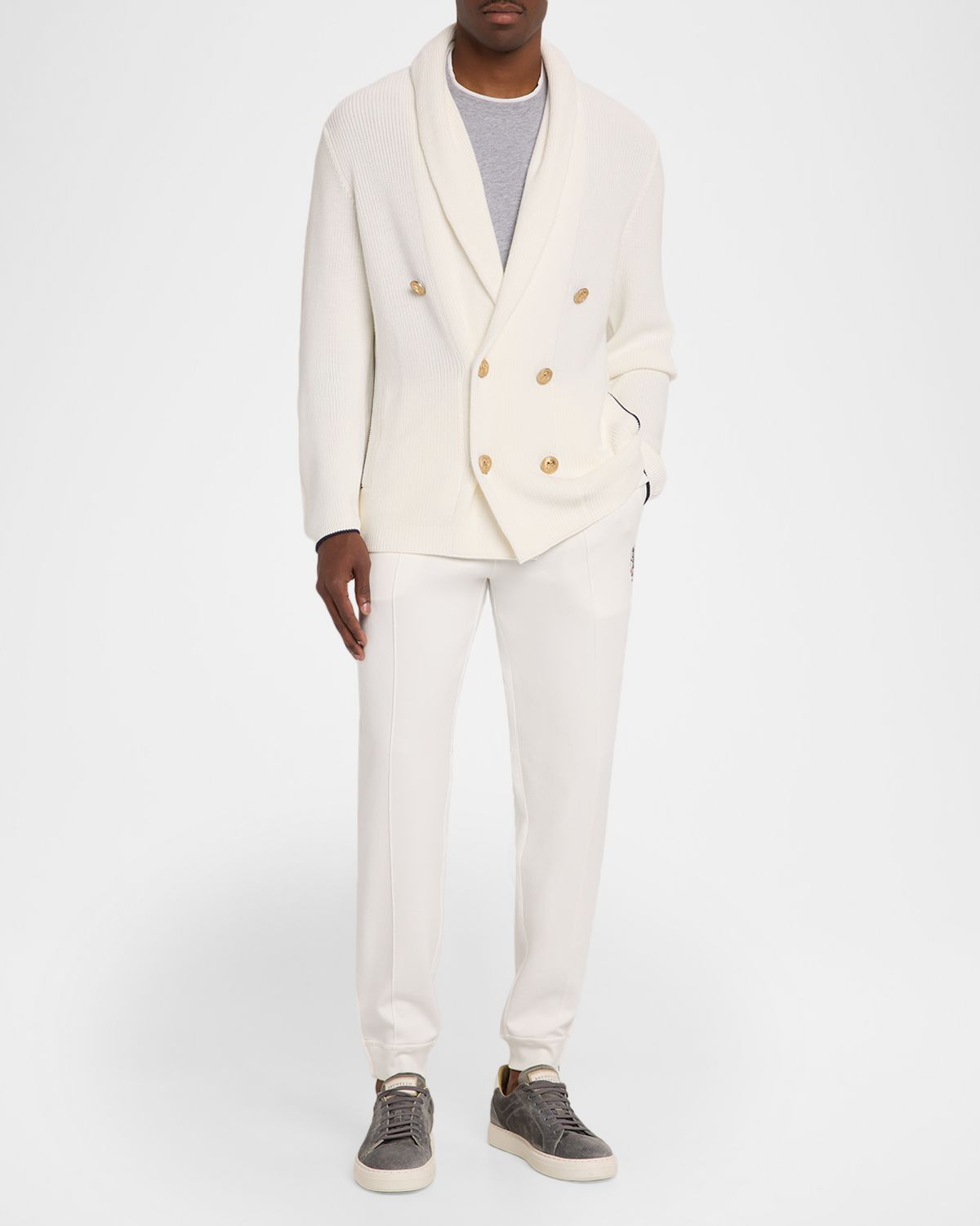Brunello Cucinelli Men 's Cotton Knit Double-Breasted Shawl Cardigan | Thumbnail 5 Brunello Cucinelli Men 's Cotton Knit Double-Breasted Shawl Cardigan | Thumbnail 5
