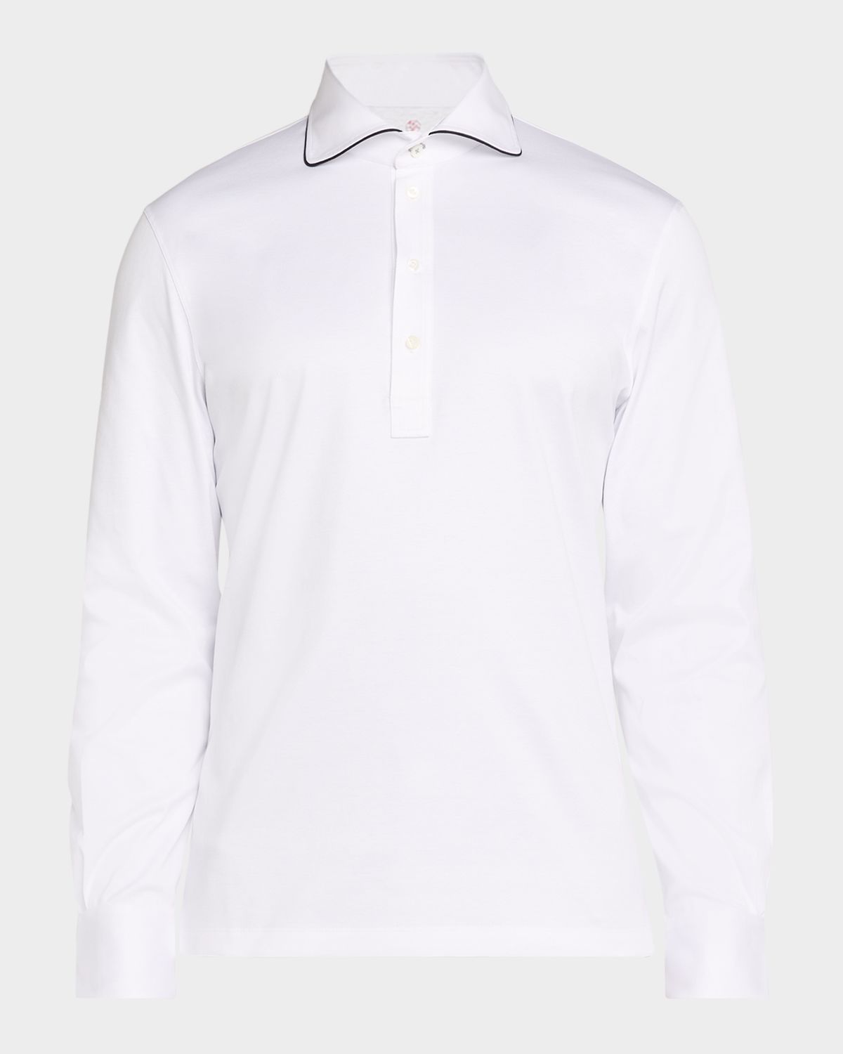 Brunello Cucinelli Men 's Cotton Tipped-Collar Long-Sleeve Polo Shirt | Thumbnail 6 Brunello Cucinelli Men 's Cotton Tipped-Collar Long-Sleeve Polo Shirt | Thumbnail 6
