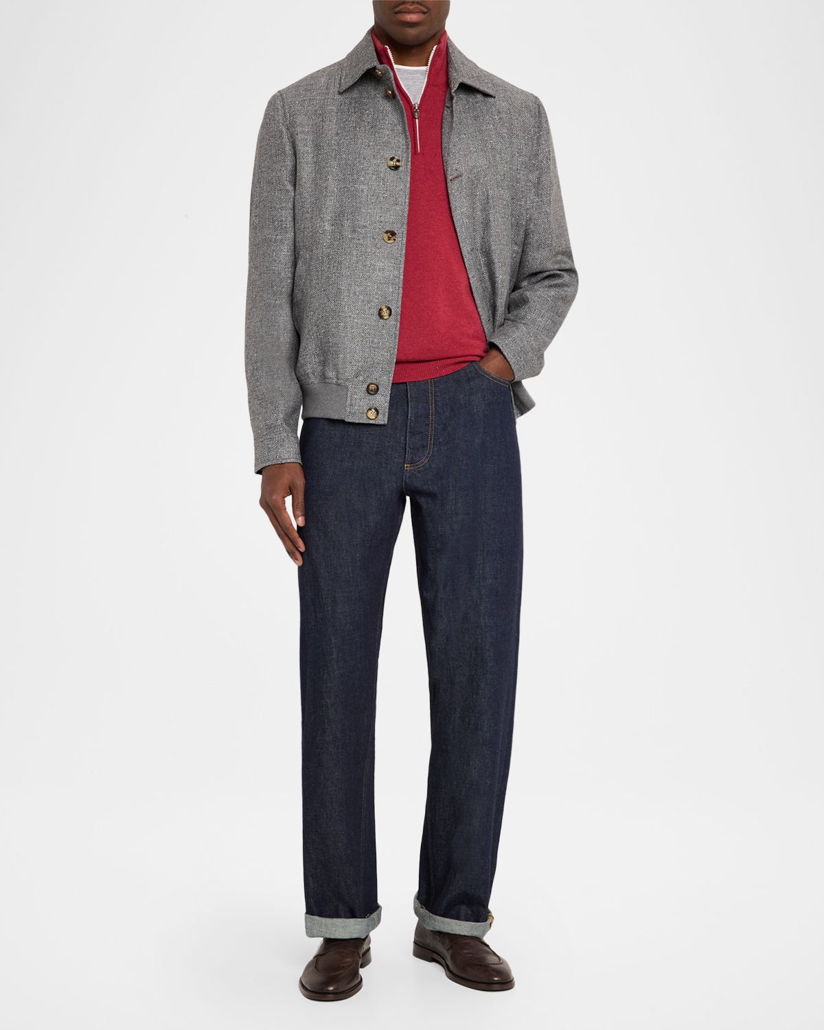 Brunello Cucinelli Men's Cashmere Logo Half-Zip Turtleneck Sweater
