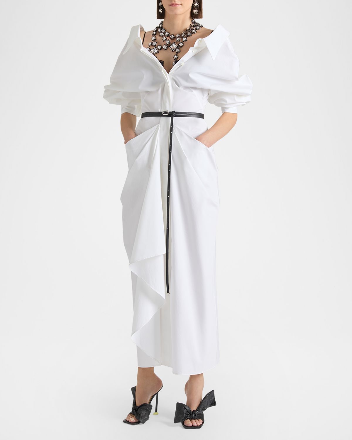 Givenchy Slashed Draped Cotton Poplin Maxi Shirtdress