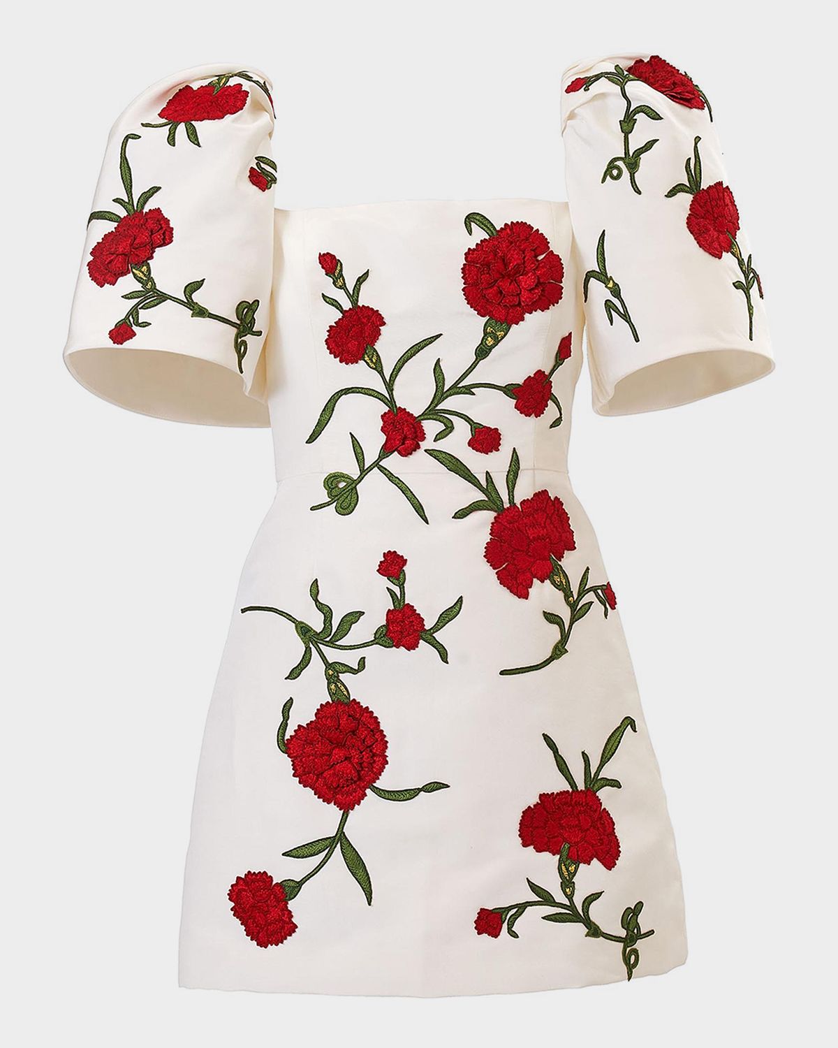 Carolina Herrera Carnation Embroidered Bell-Sleeve Mini Dress