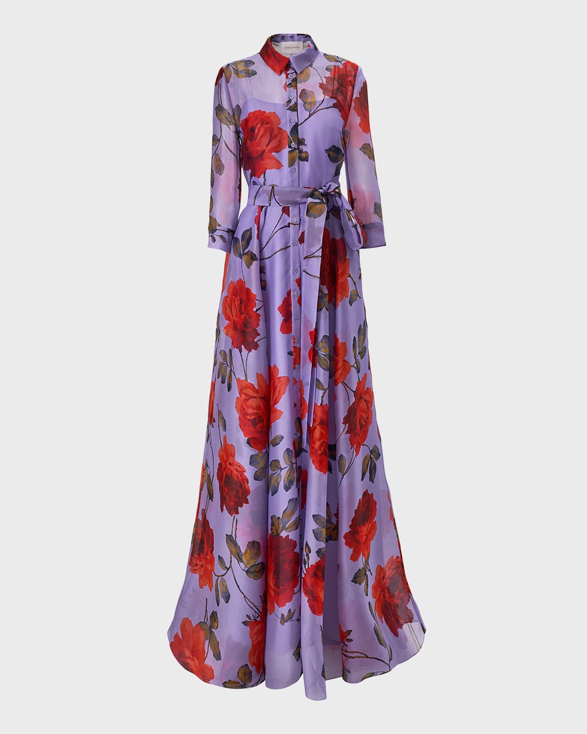 Carolina Herrera Rose Silk Organza Long-Sleeve Trench Gown