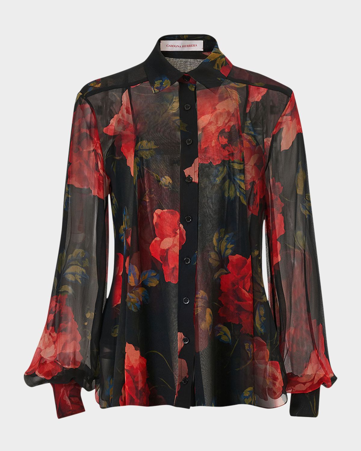 Carolina Herrera Isabella Rose Silk Organza Button-Down Top