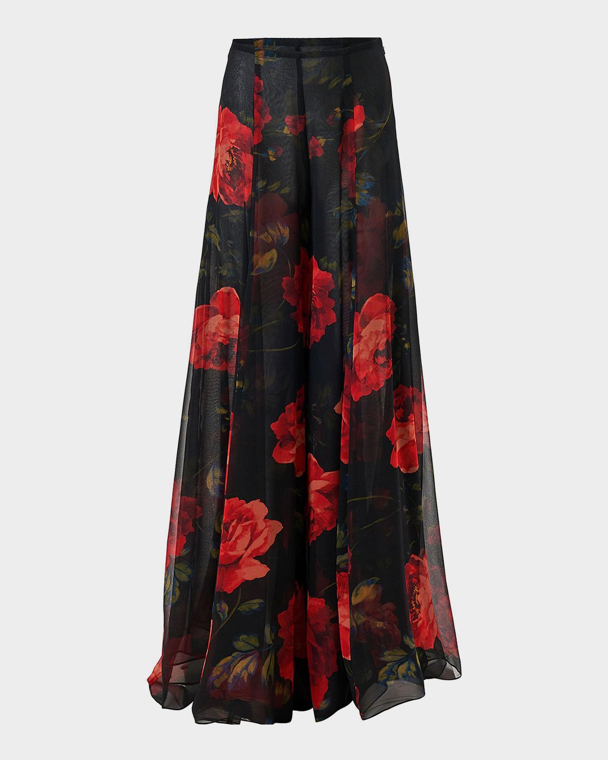 Carolina Herrera Iris Rose Silk Chiffon Extra Wide-Leg Pants