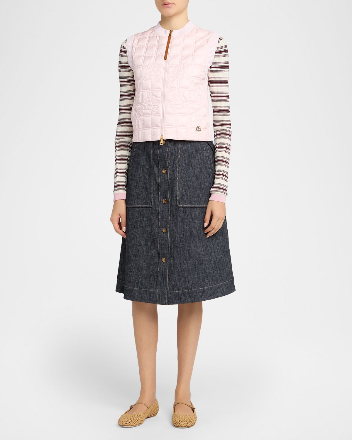 Moncler Floral-Quilted Cropped Down Vest