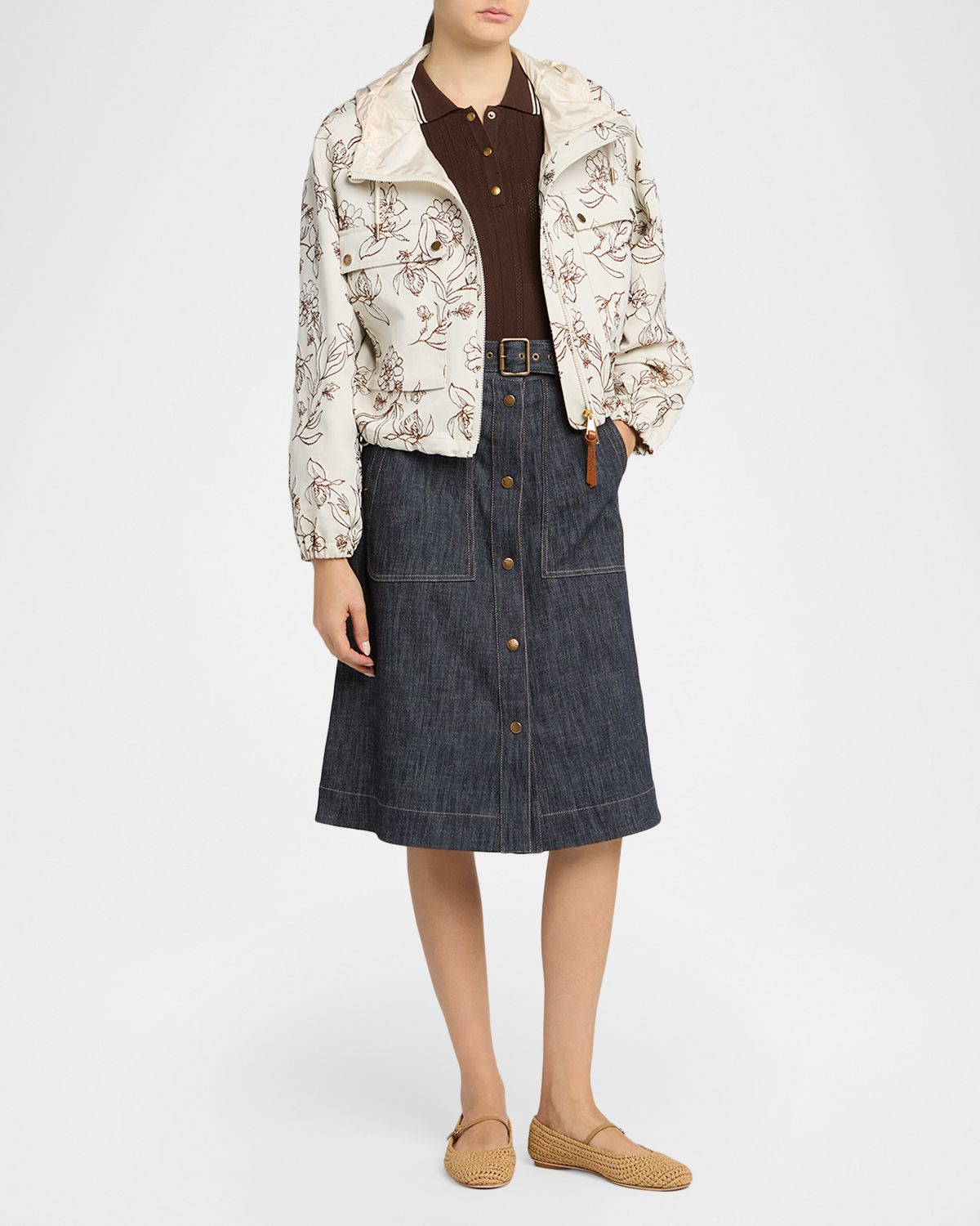 Moncler Belted Denim Utility Skirt