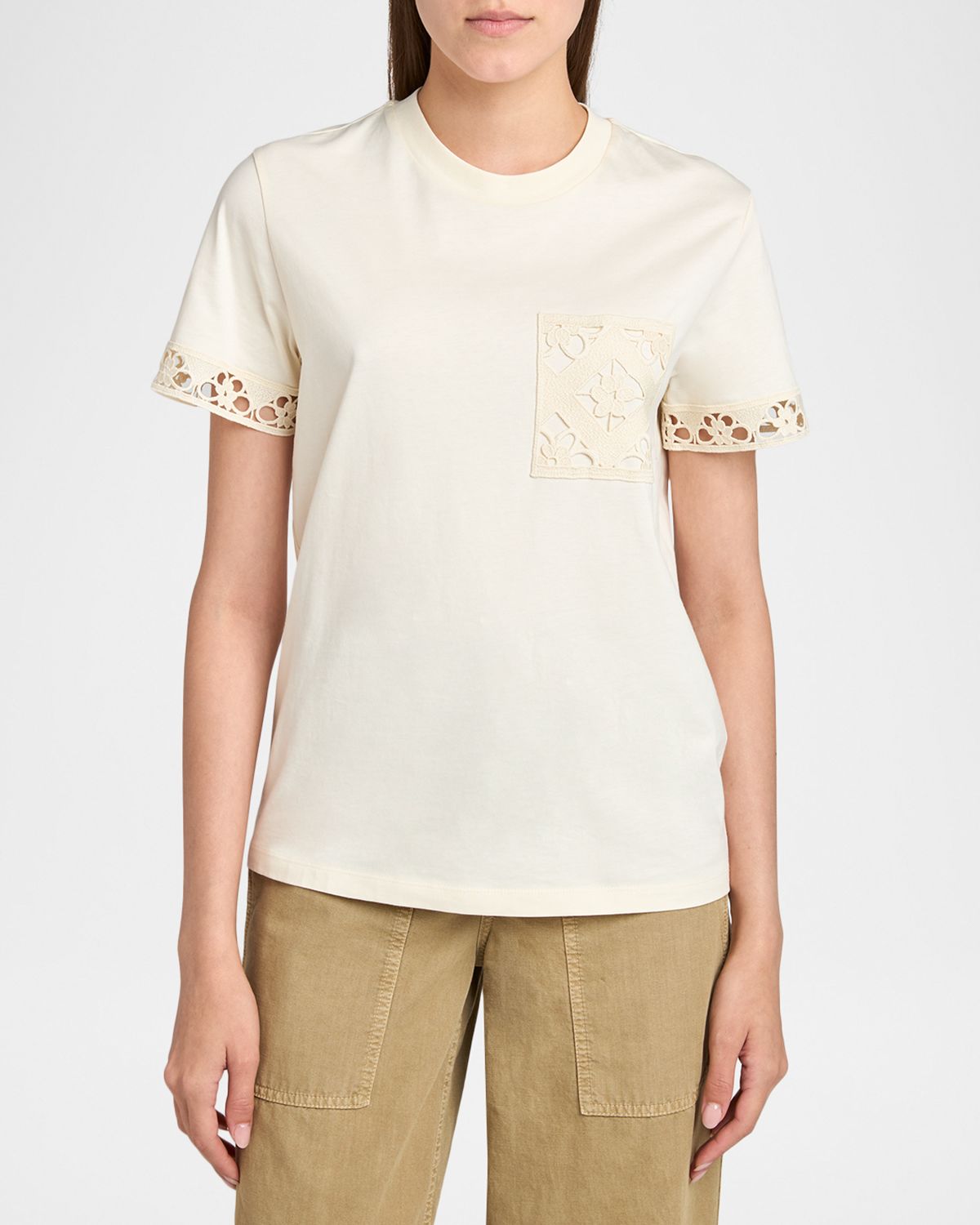 Moncler Short-Sleeve Crochet-Trim T-Shirt