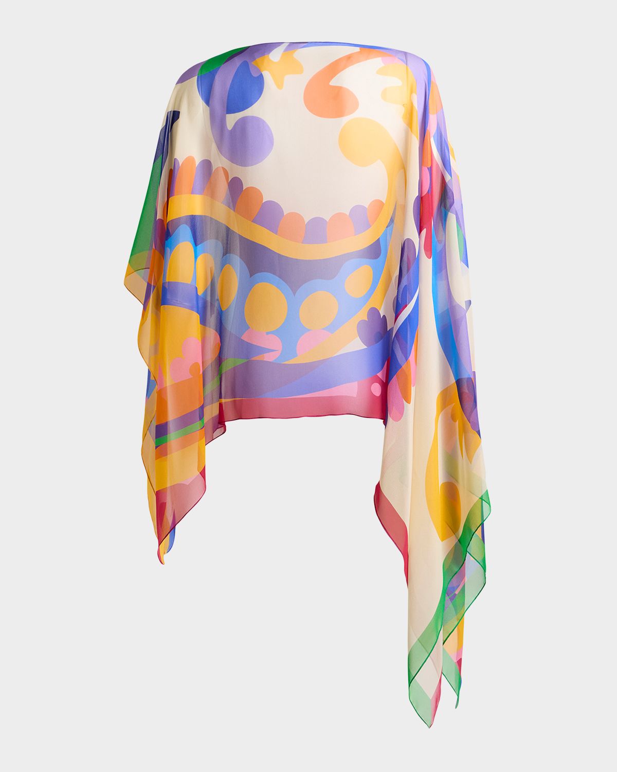 Etro Asymmetric Printed Silk Poncho