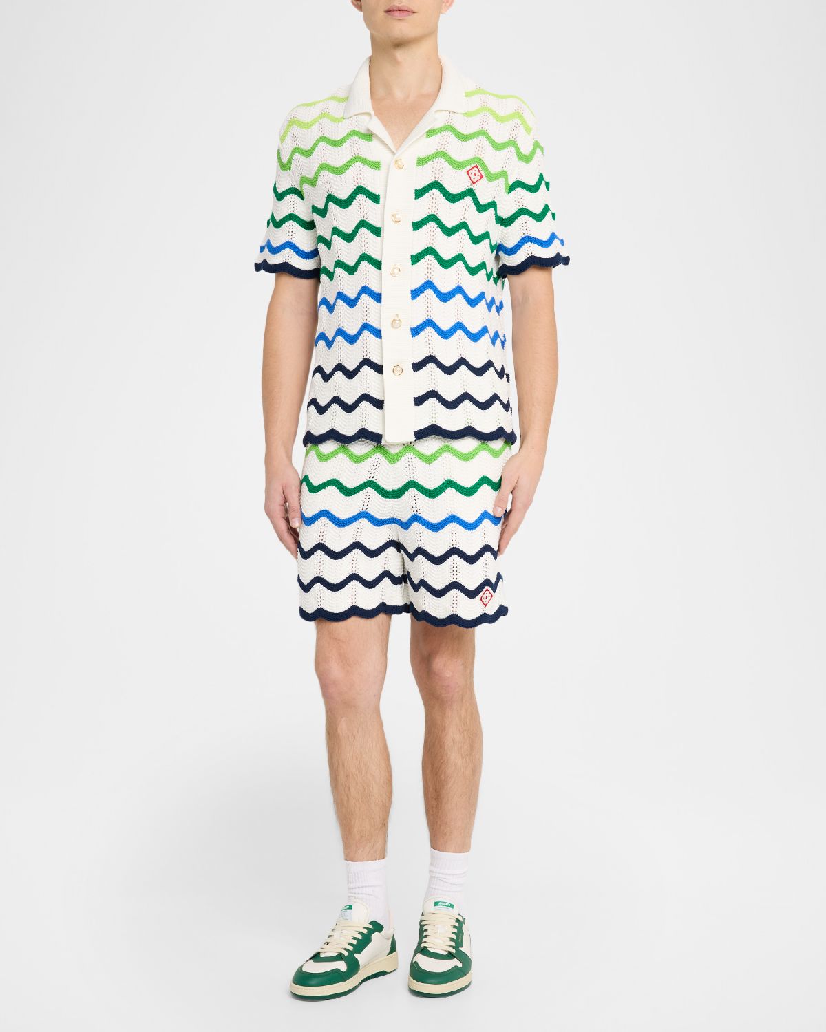 CASABLANCA Men 's Wave Crochet Cotton Short-Sleeve Shirt