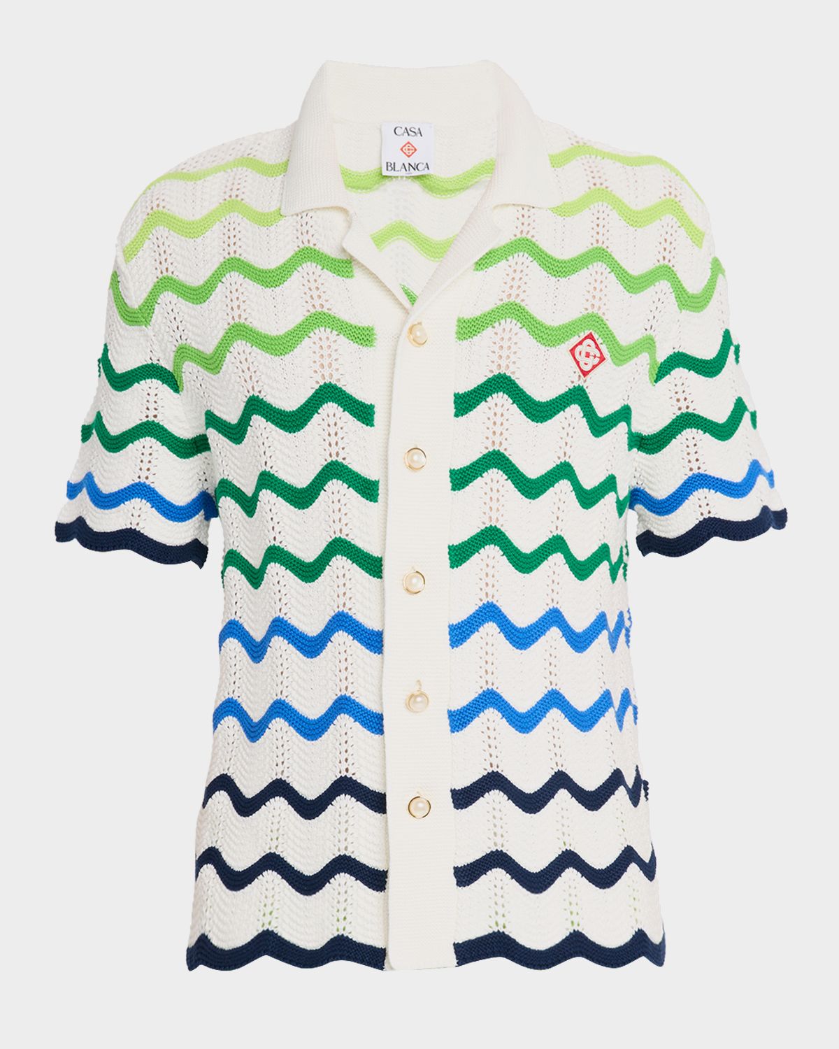 CASABLANCA Men 's Wave Crochet Cotton Short-Sleeve Shirt