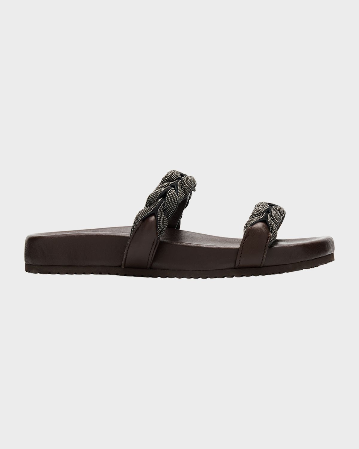 Brunello Cucinelli Braided Monili Leather Slide Sandals