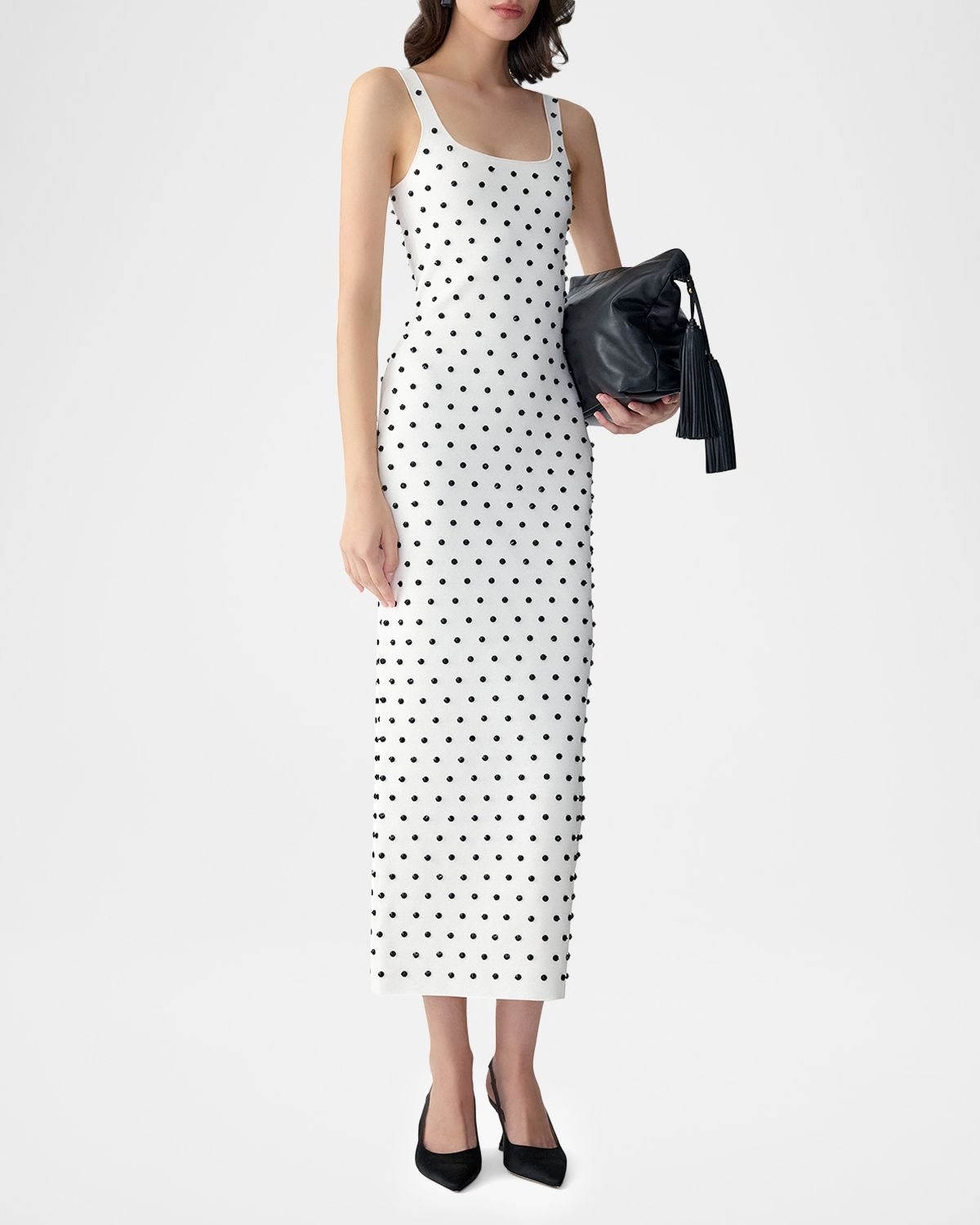 Carolina Herrera Polka-Dot Embroidered Sleeveless Midi Dress