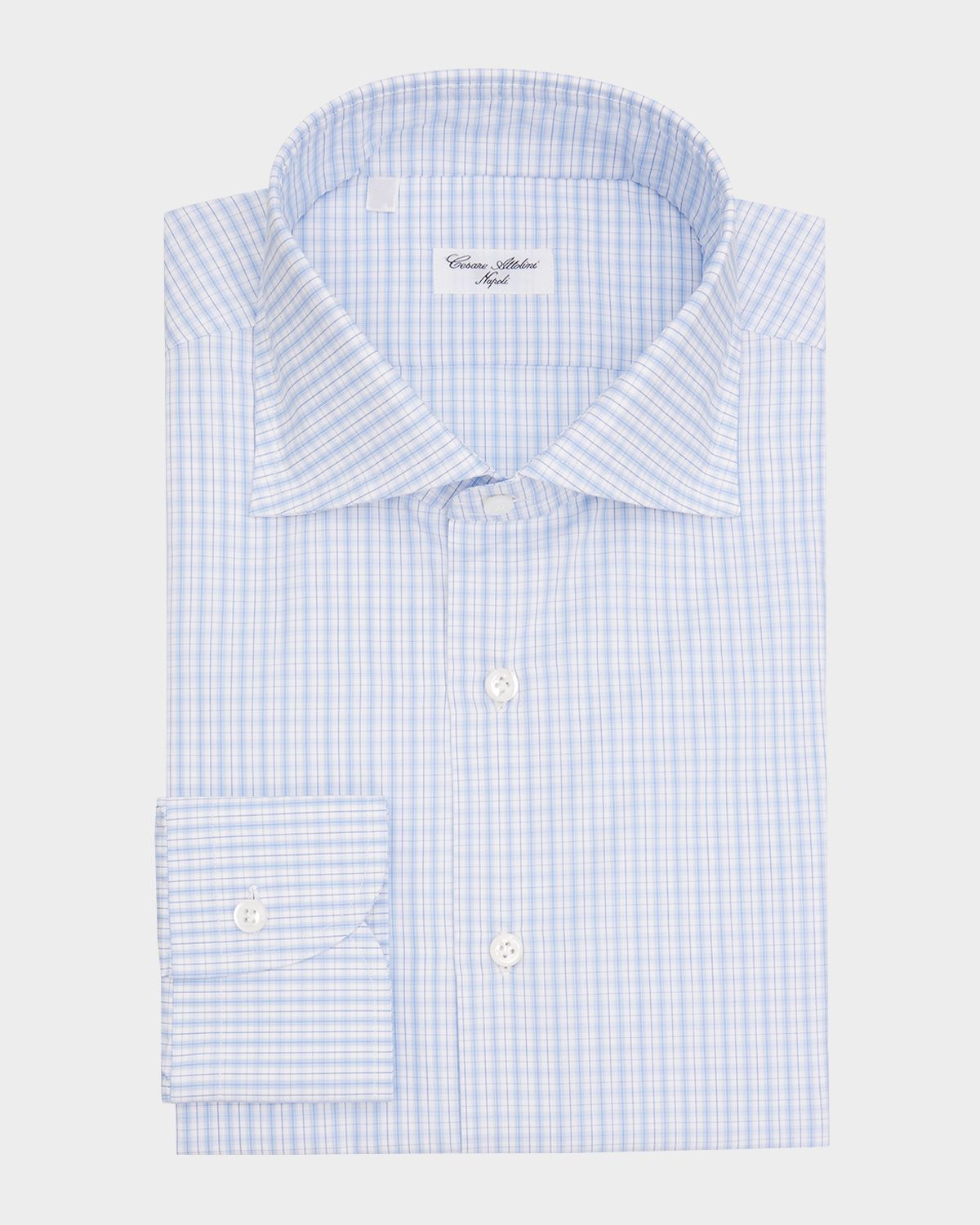 Cesare Attolini Men 's Grid-Check Cotton Dress Shirt | Thumbnail 3