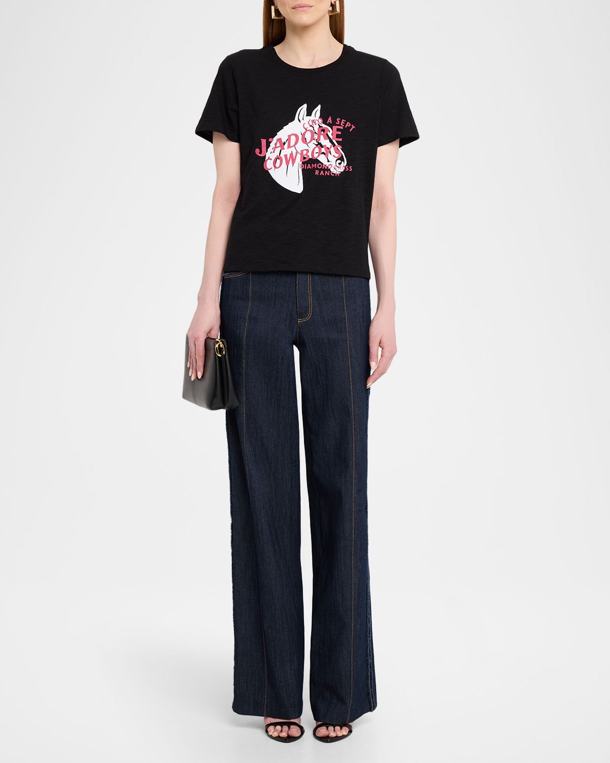 Cinq a Sept J 'adore Cowboys Embellished Shrunken Tee