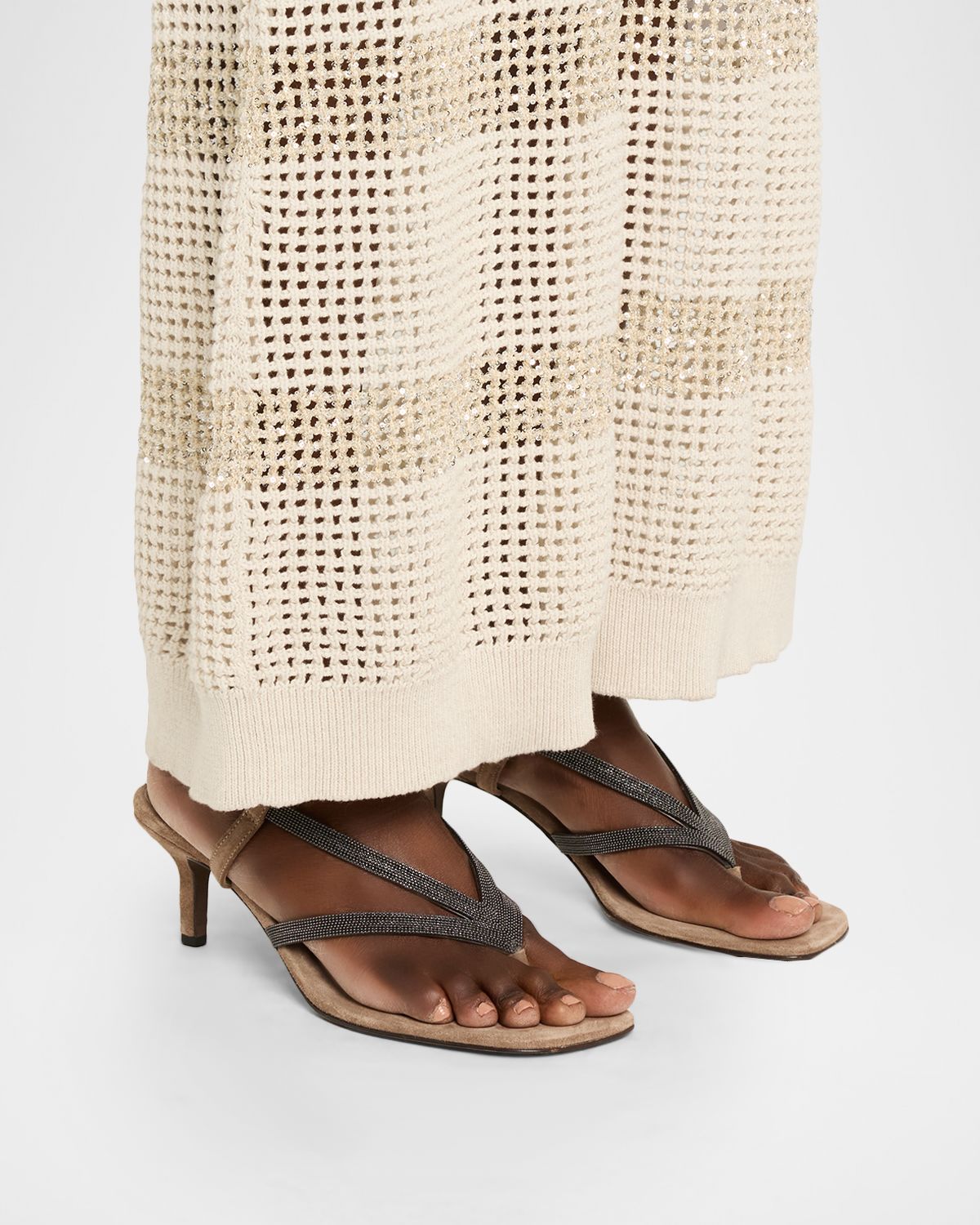 Brunello Cucinelli Suede Slingback Sandals with Monili Straps