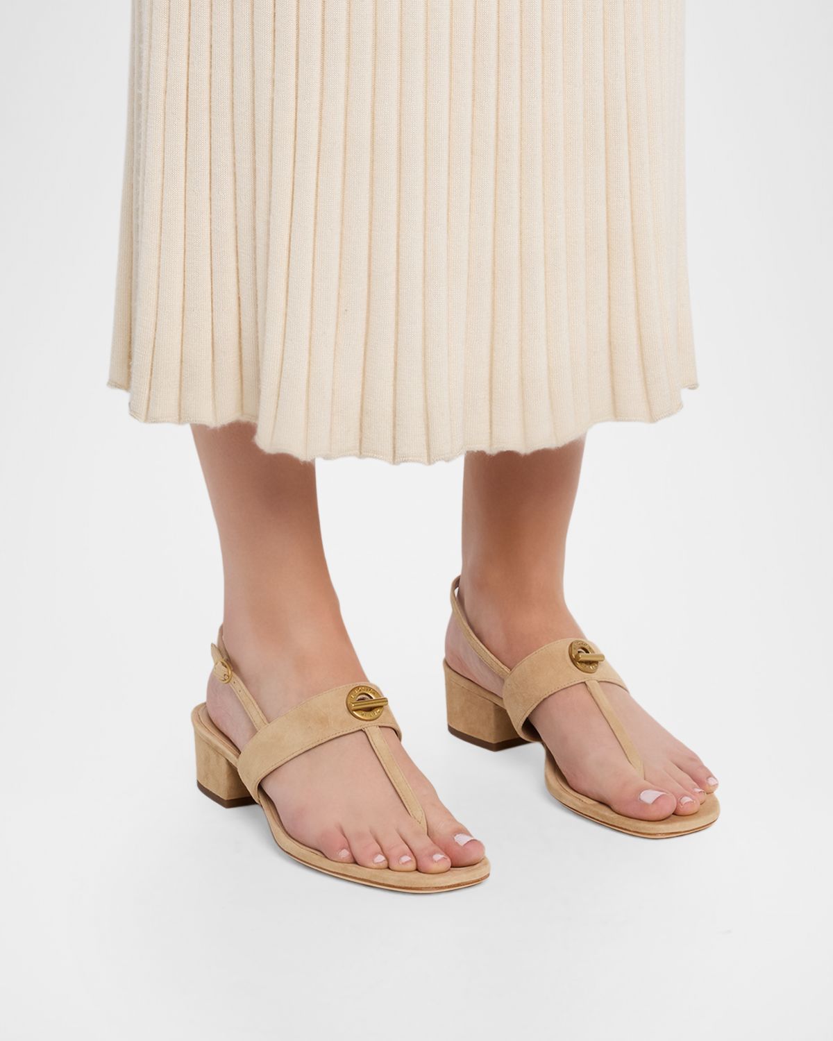Veronica Beard Andie Toggle Suede Block-Heel Slingback Sandals
