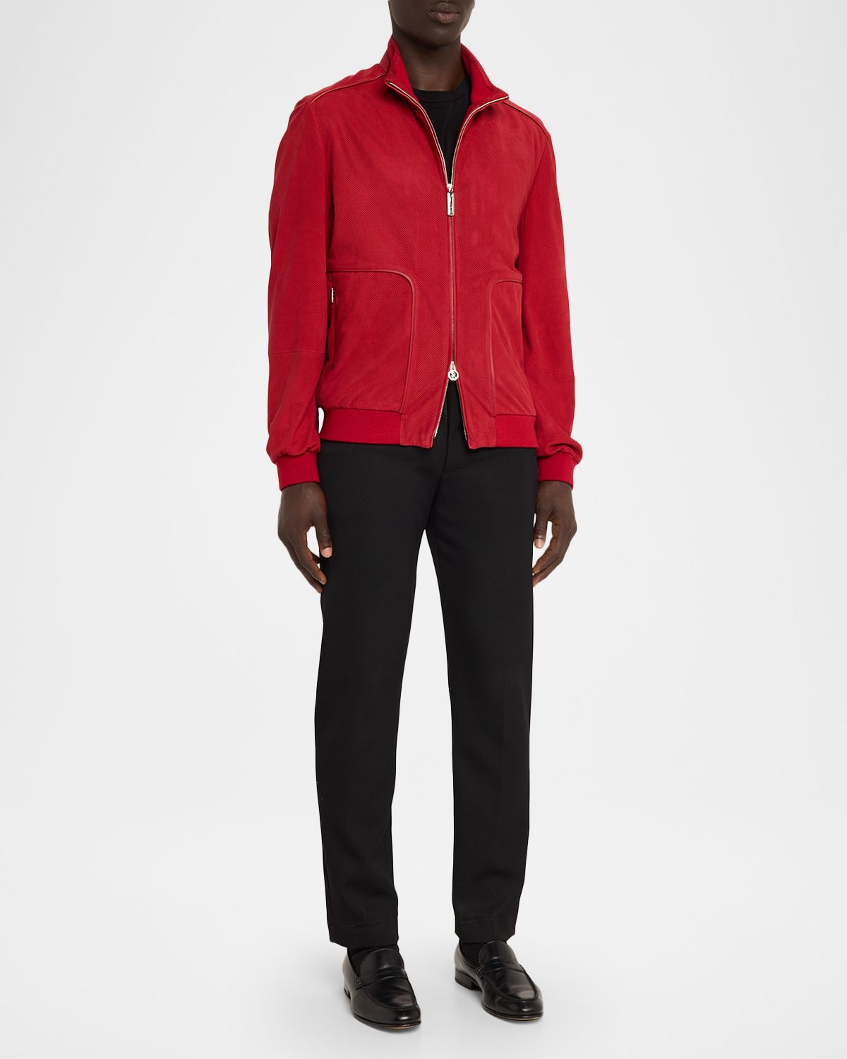 Stefano Ricci Men 's Perforated Suede Zip-Pocket Blouson