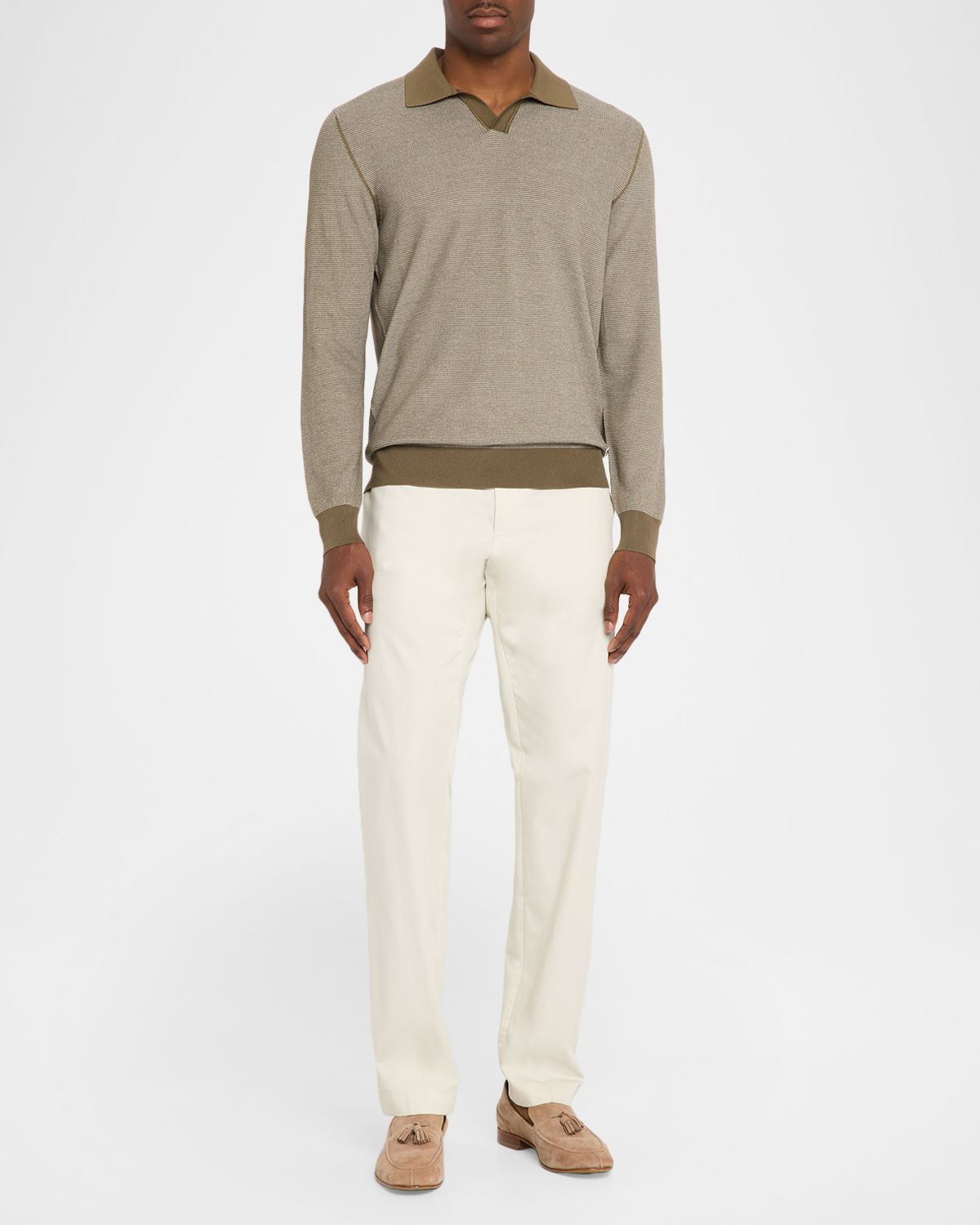 Stefano Ricci Men 's Silk and Cotton Textured Johnny Collar Polo Sweater