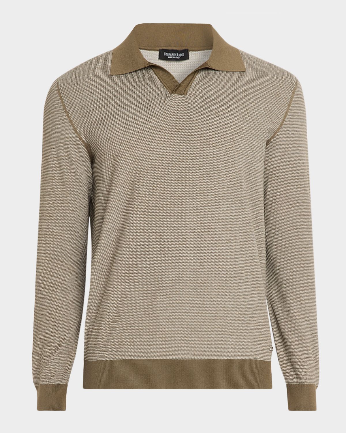 Stefano Ricci Men 's Silk and Cotton Textured Johnny Collar Polo Sweater | Thumbnail 6 Stefano Ricci Men 's Silk and Cotton Textured Johnny Collar Polo Sweater | Thumbnail 6