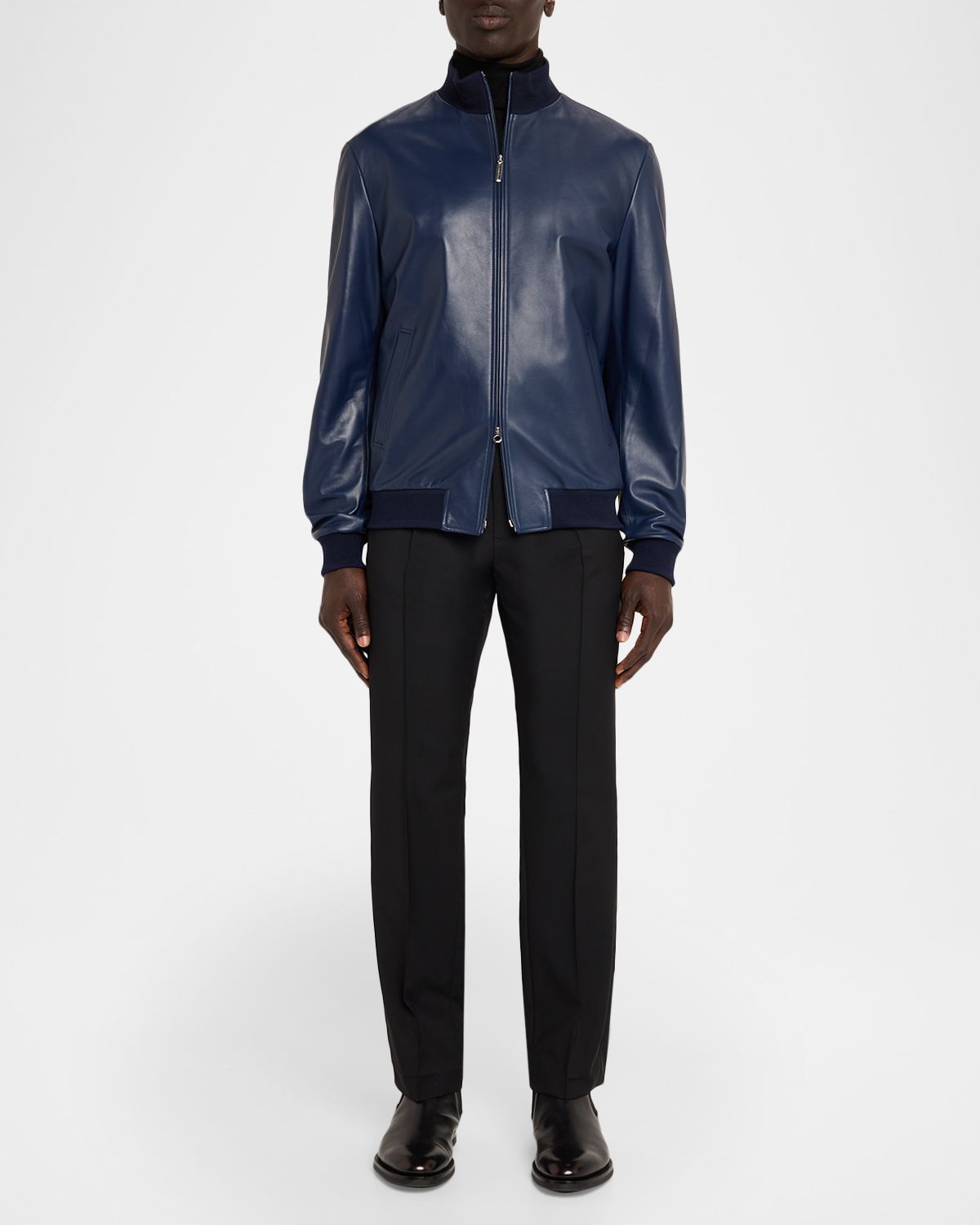 Stefano Ricci Men 's Leather Knit-Trim Full-Zip Blouson