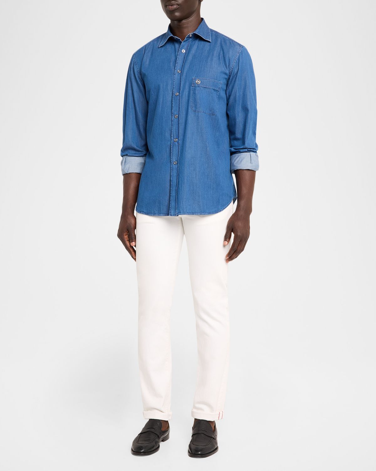 Stefano Ricci Men 's Denim Snap-Front Button-Down Shirt