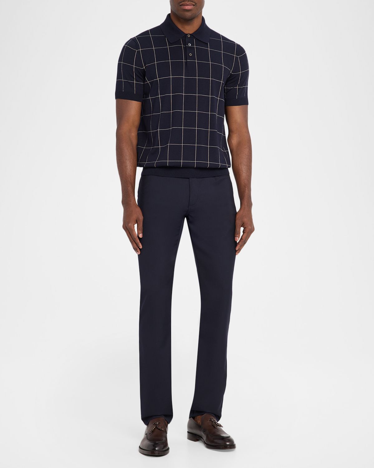 dunhill Men 's Checked Cotton and Silk Polo Sweater