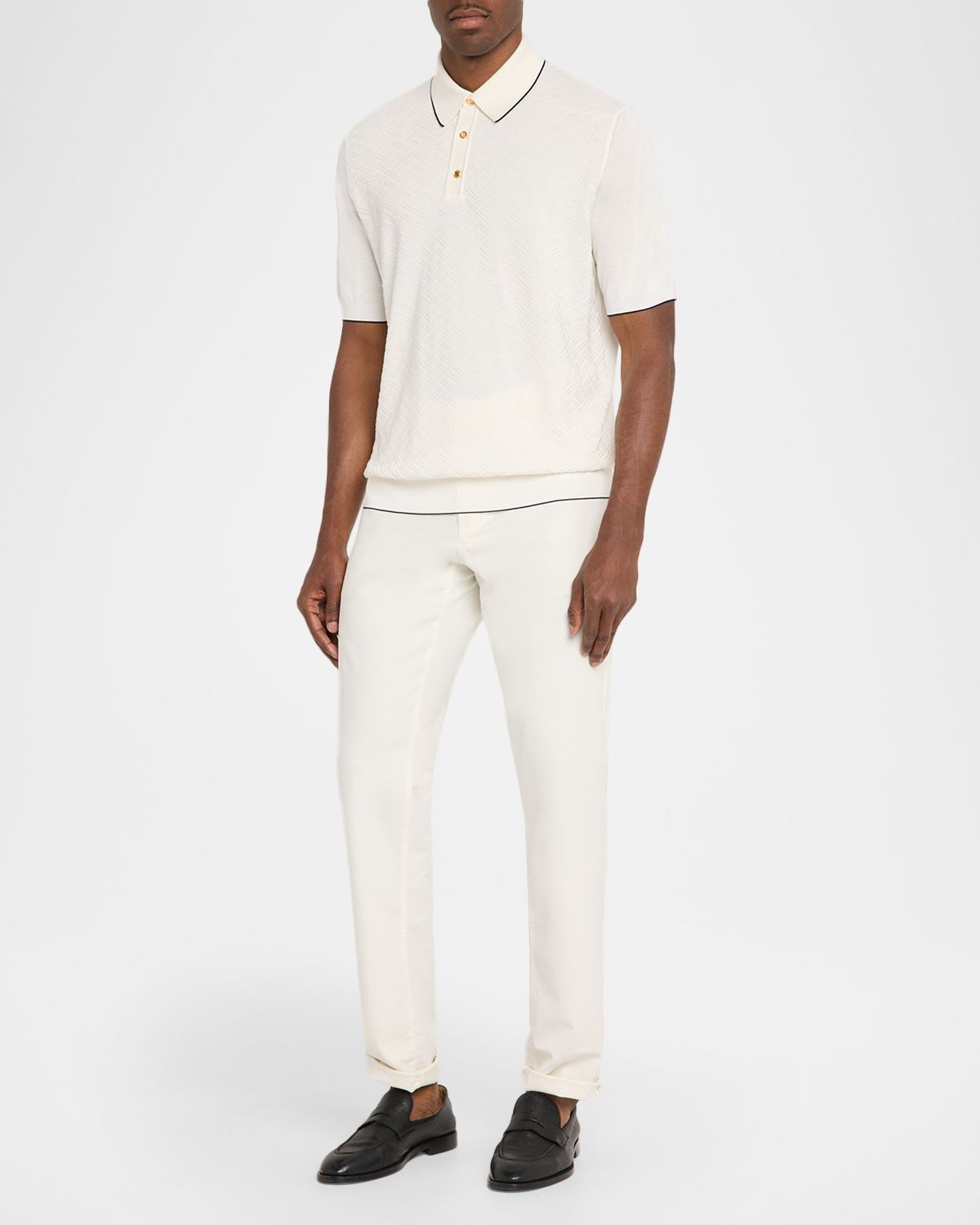 Stefano Ricci Men 's Jacquard Silk Knit Polo Shirt