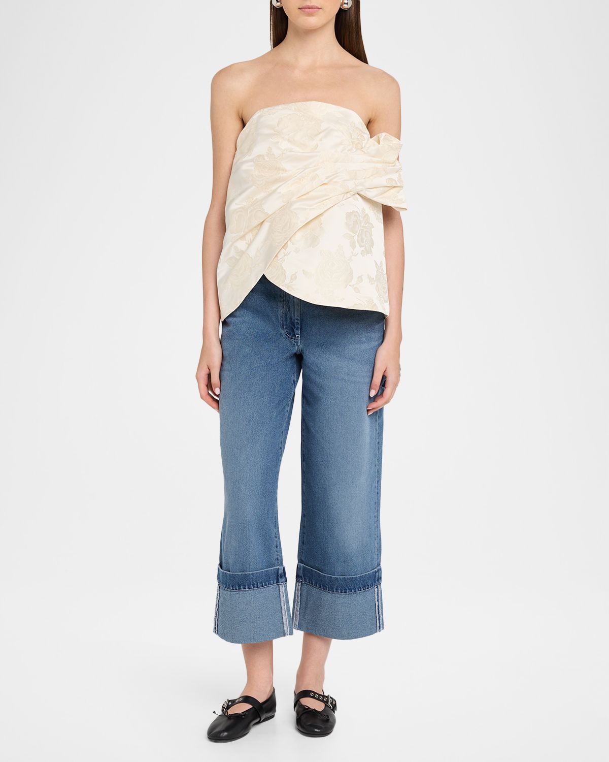 Simone Rocha Gathered Flower Jacquard Strapless Top