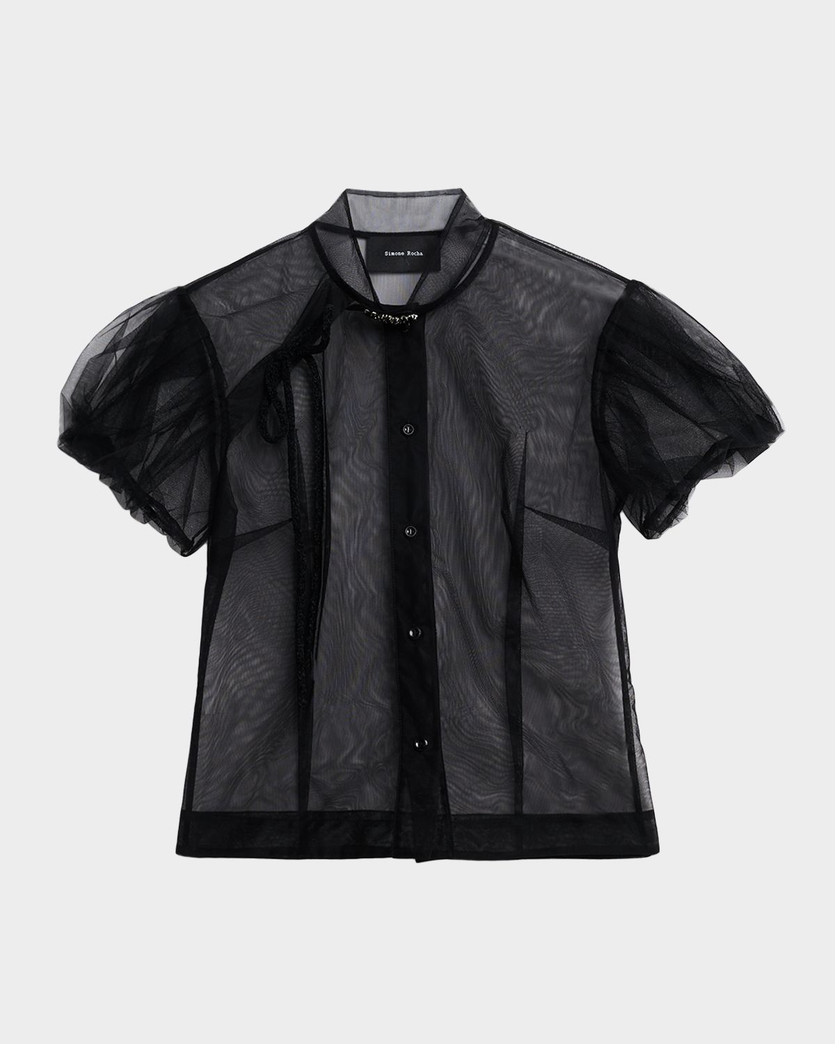 Simone Rocha Sheer Tulle Puff-Sleeve Button-Down Shirt