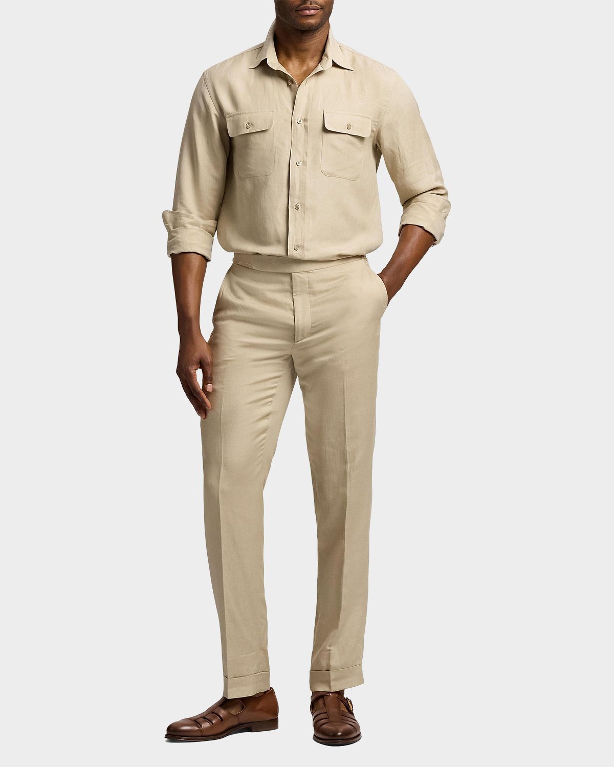 Ralph Lauren Men 's Silk Linen Flap-Pocket Button-Down Shirt