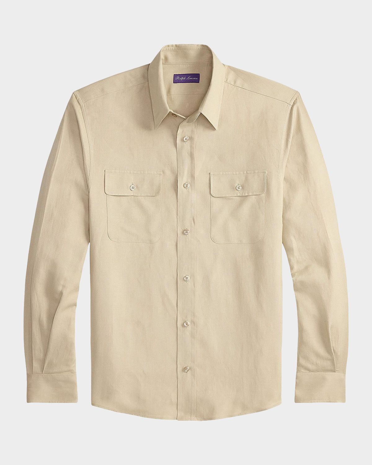 Ralph Lauren Purple Label Men 's Silk Linen Flap-Pocket Button-Down Shirt