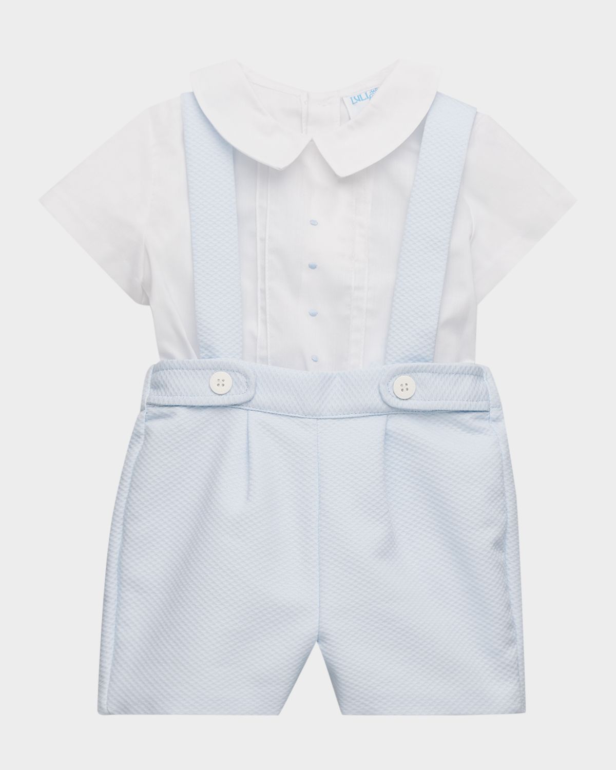 Luli & Me Boy's Pintucked Cotton Shirt & Overalls Set, Size 12M-24M
