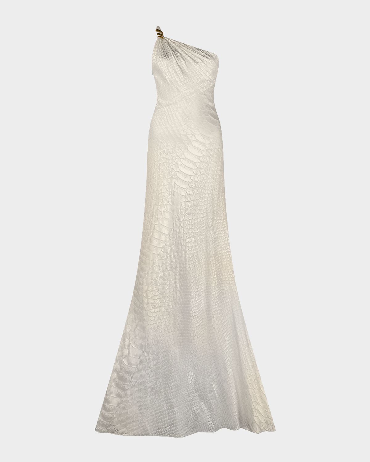 Roberto Cavalli Serpentine-Print Silk One-Shoulder Maxi Dress