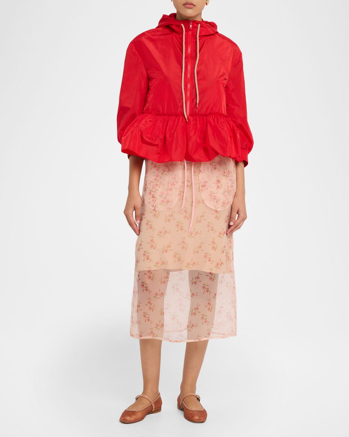 Simone Rocha Rose Sheer Frayed Chiffon Midi Skirt