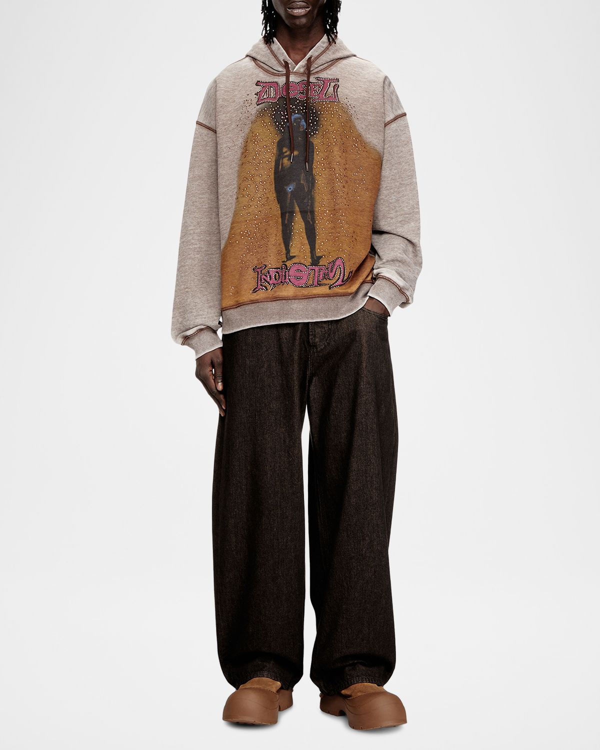 Diesel Men 's Boxton Washed Studded Graphic Hoodie