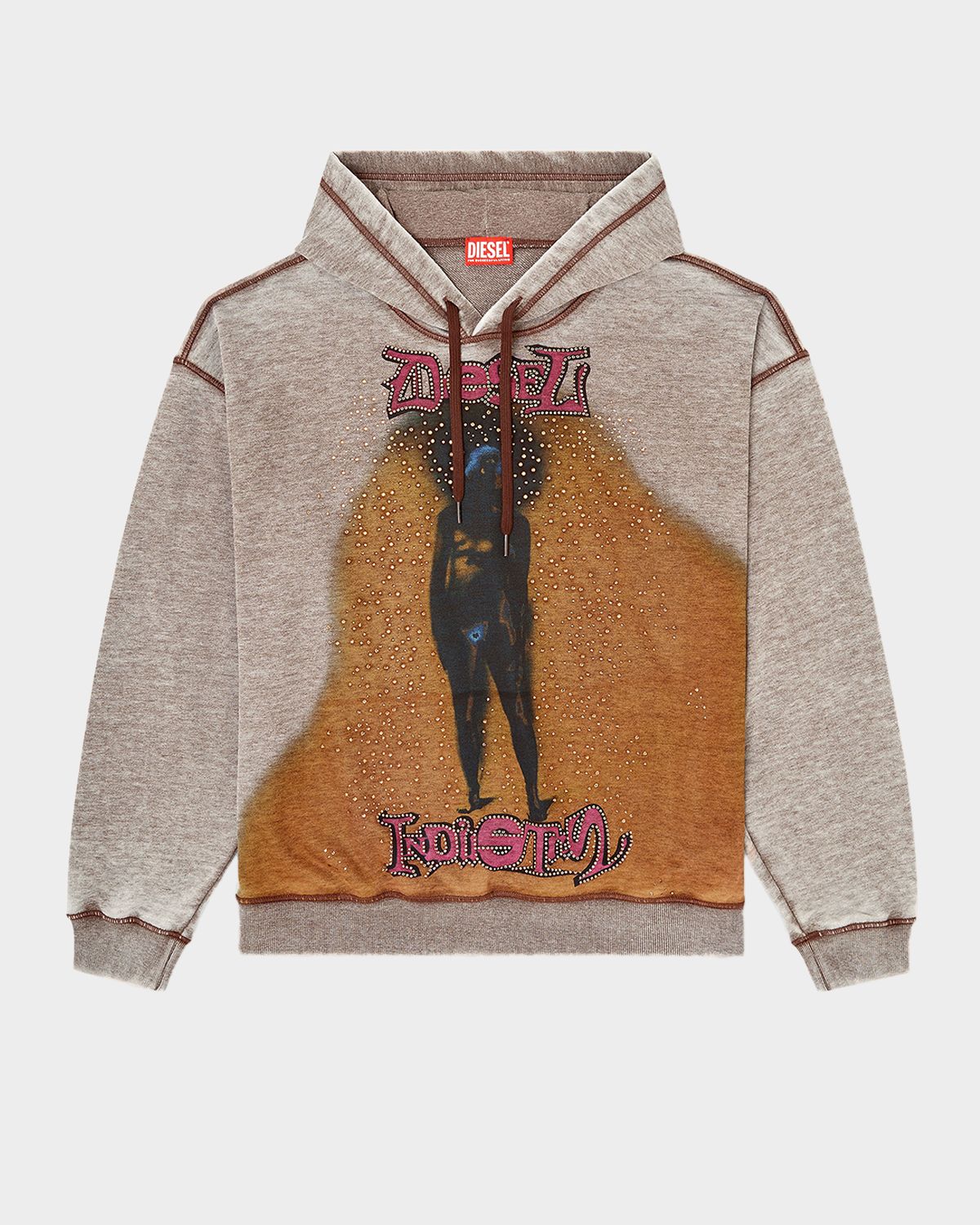 Diesel Men 's Boxton Washed Studded Graphic Hoodie