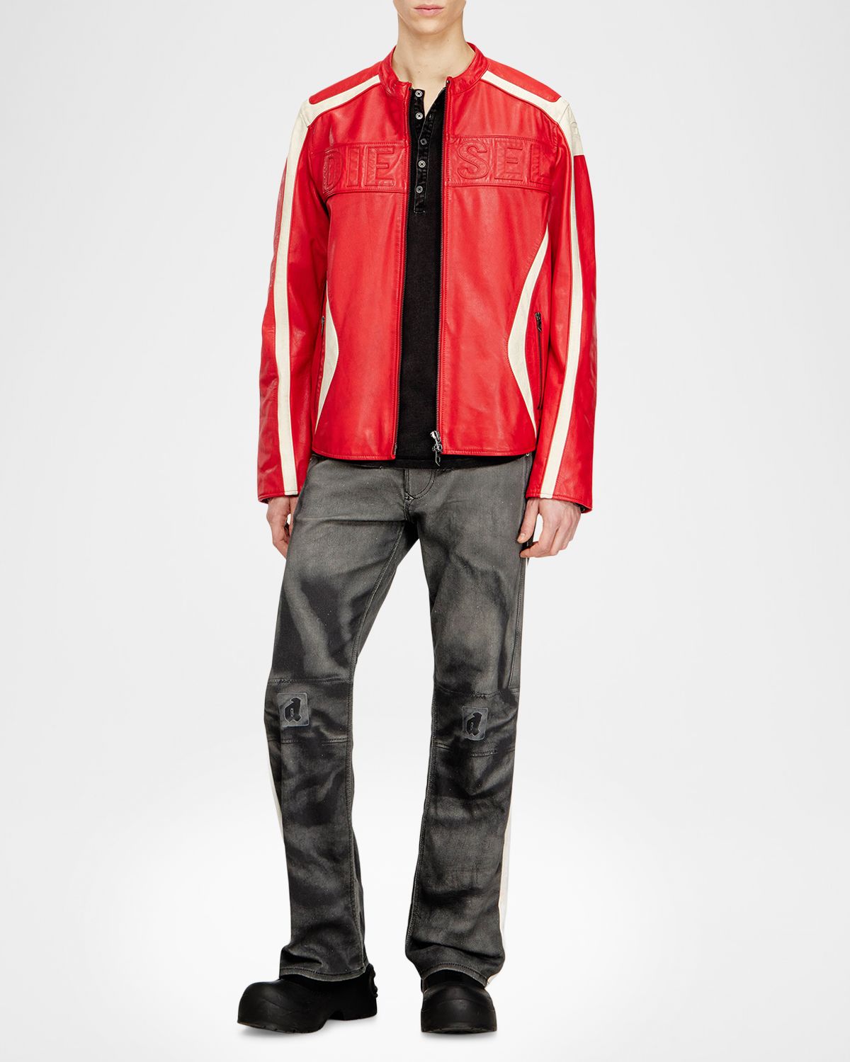 Diesel Men 's L-Adam Color-Block Leather Biker Jacket