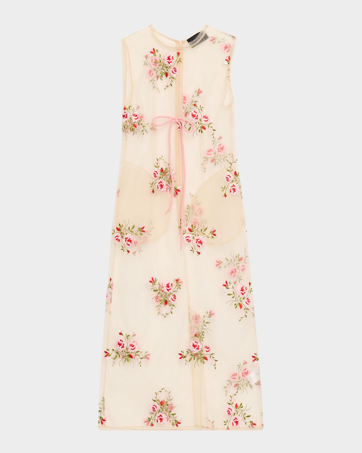 Simone Rocha Floral Embroidered Sheer Tulle Midi Dress