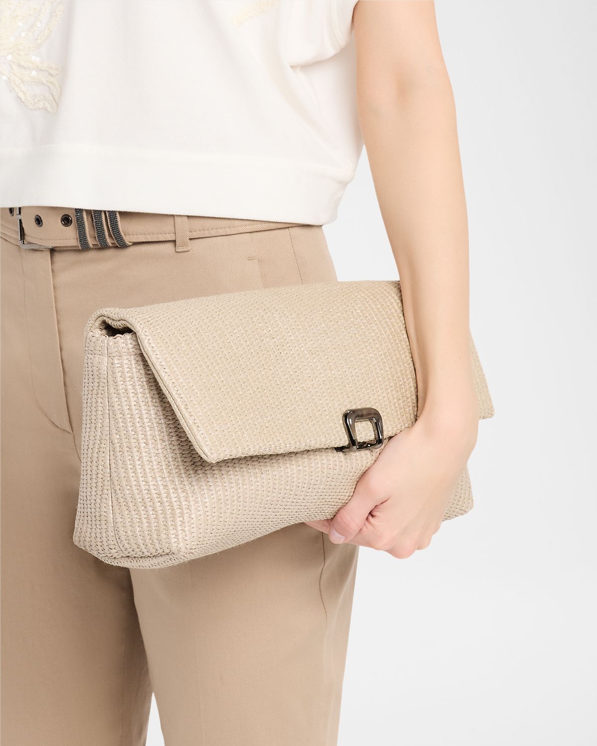 Brunello Cucinelli Medium Woven Raffia Clutch Bag