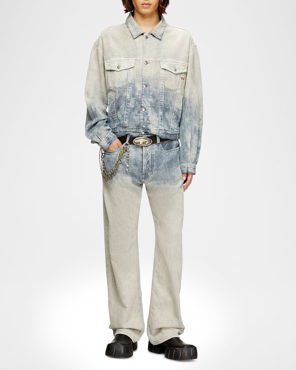 Diesel Men 's D-1980 Jacquard Check Denim Straight-Leg Jeans