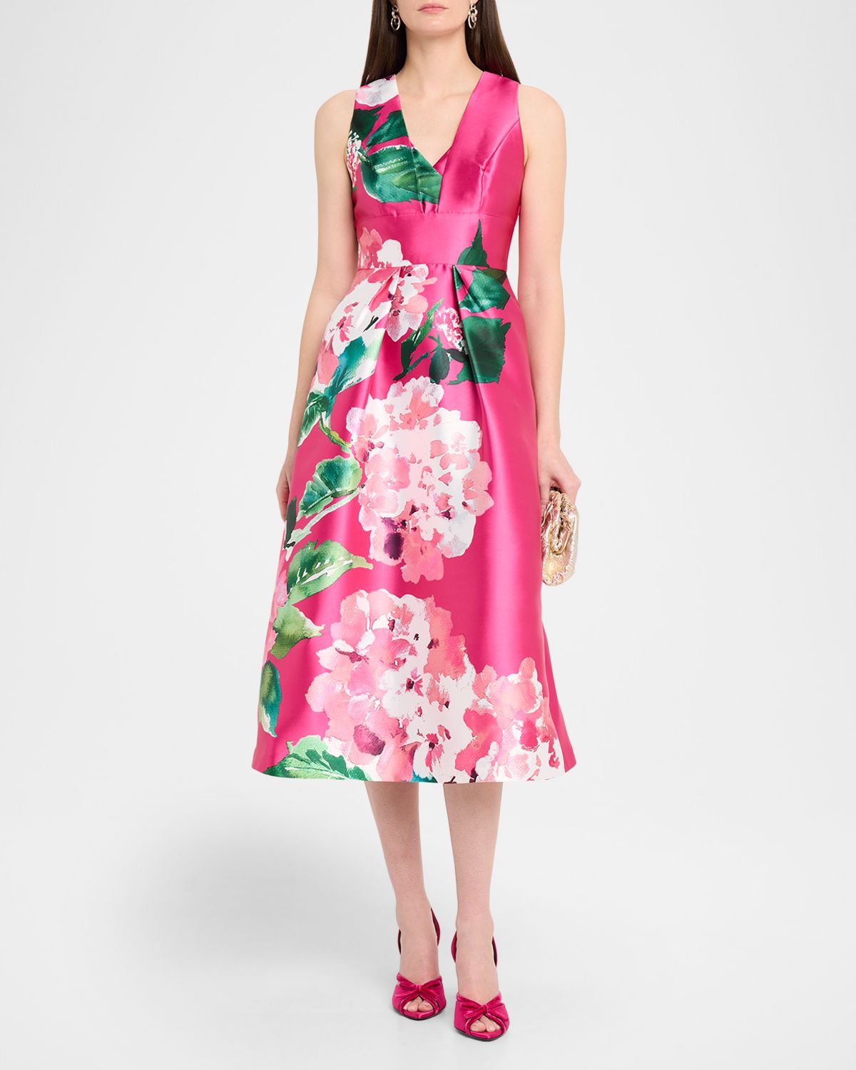 Kay Unger New York Raina Floral-Print Mikado Midi Dress